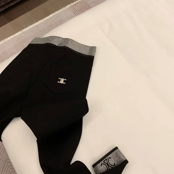 Celine Triumph Arch Logo Embellished High-Temperature Resistant Stretch Leggings
